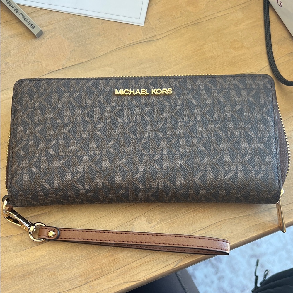 Michael Kors Monogram Brown Wristlet